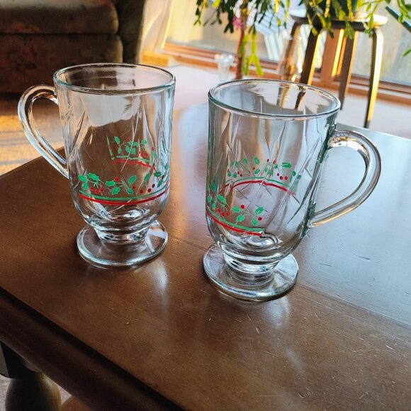 2 Arby's Holly Berry - Irish Coffee -Cappuccino Footed Mug 12 oz - Picture 1 of 4